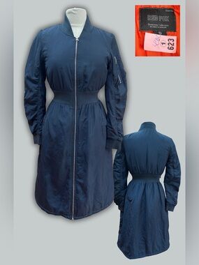 Red Fox - Navy Zip-Front Long Women's Bomber Jacket